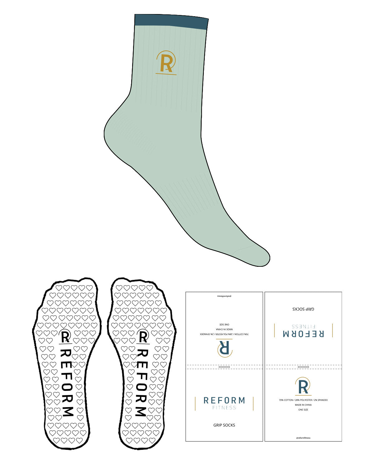 The 3/4 Crew Sock - Light Seafoam - Reform Fitness - Stripe - Blue Smoke - Icon - EMB - Gold - Heart Grip - Transparent