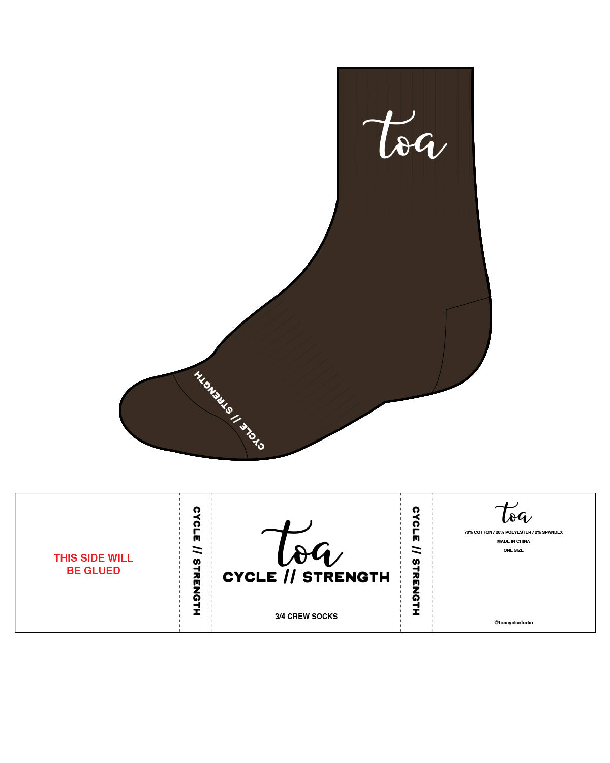 The 3/4 Crew Sock - Chocolate - Toa - Top Center & Bottom - White