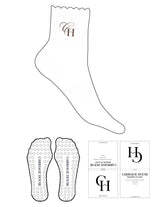 The 1/2 Crew Sock - White - Carriage House - Top Logo "CH" - Embroidered - Truffle - Circle Grip - Truffle