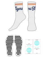 The 3/4 Crew Sock - Heather Gray - Core LP - 2 Strips - Top Center Logo - Full Color - Toe Logo - Printed - Blue - Baseball Shape Grip - Transparent