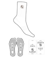 The Crew Sock - White - Karve - Top Logo - Embroidered - Dark Brown - Hexagon Grip - Brown