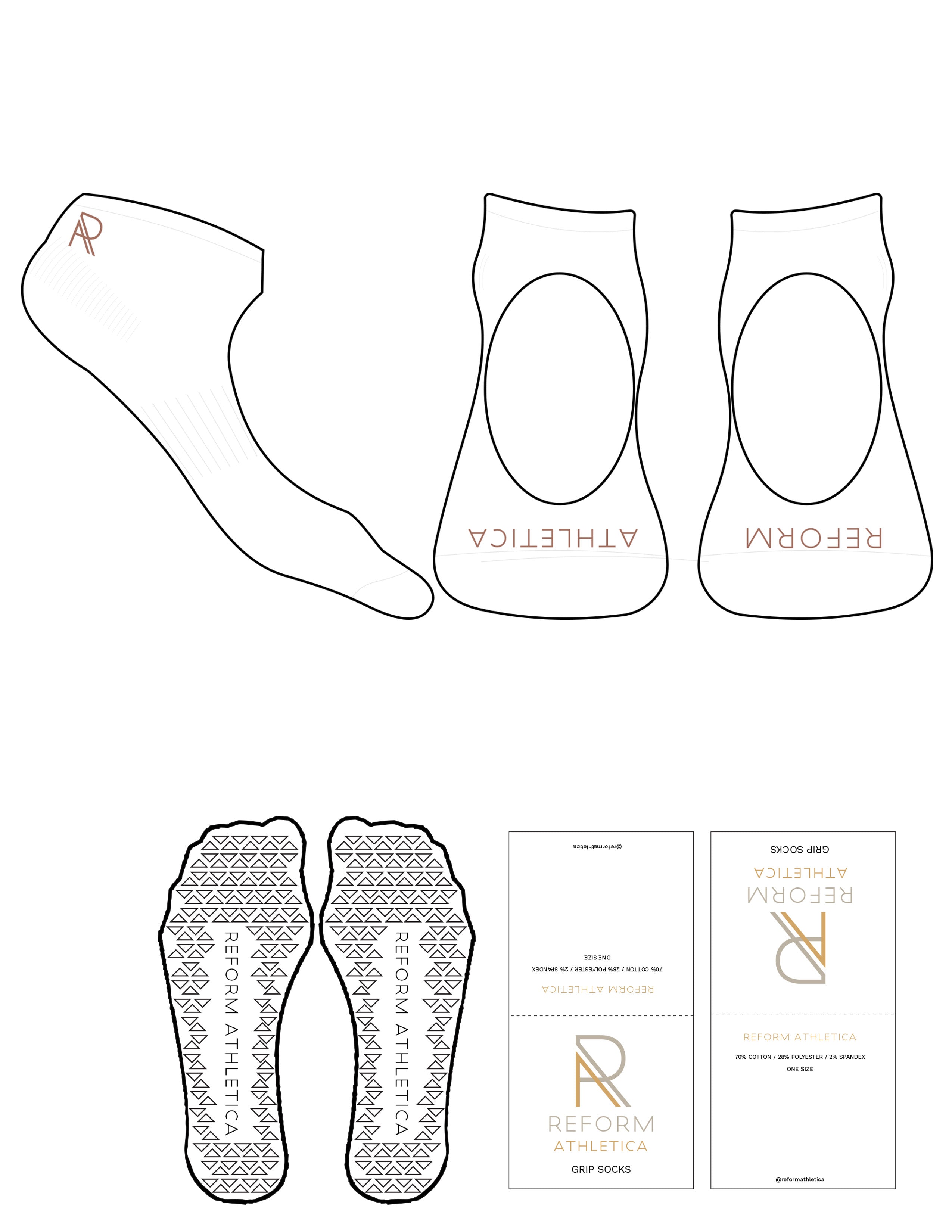 The Ballet Sock - White - Reform Athletica - Ankle & Toe Logos - Terracotta - Triangle Grip - Maroon