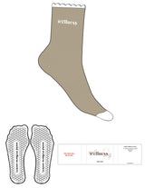 The 3/4 Crew Sock - Mocha - SWS - White Scallops - Top Logo Embroidered - Toe Box Printed - White - Hexagon Grip - White