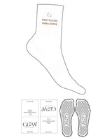 The 3/4 Crew Sock - White - GlowPilates - Top Logo Stacked - Brown - Hexagon Shape Grip - White