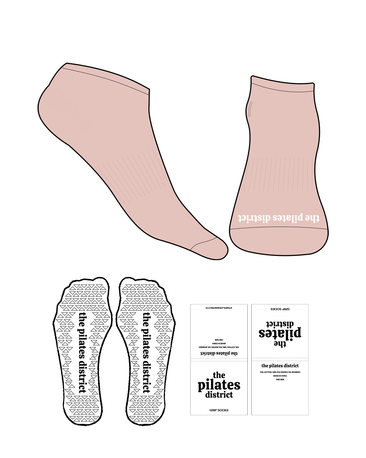 The Ankle Sock - L111 - THE PILATES DISTRICT - Front Logo - White - Triangle Shape Grip - Translucent