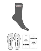 The Crew Sock - Charcoal - Platform - Top Stripe and Logo & Toe Stripe - Jacquard - Full Color  - Heart Shape Grip - Translucent