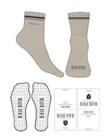 The 1/2 Crew Sock - Tan - M4Lagree - 2 Strips - Top & Front Logo - Navy D50- Circle Shape Grip - Navy