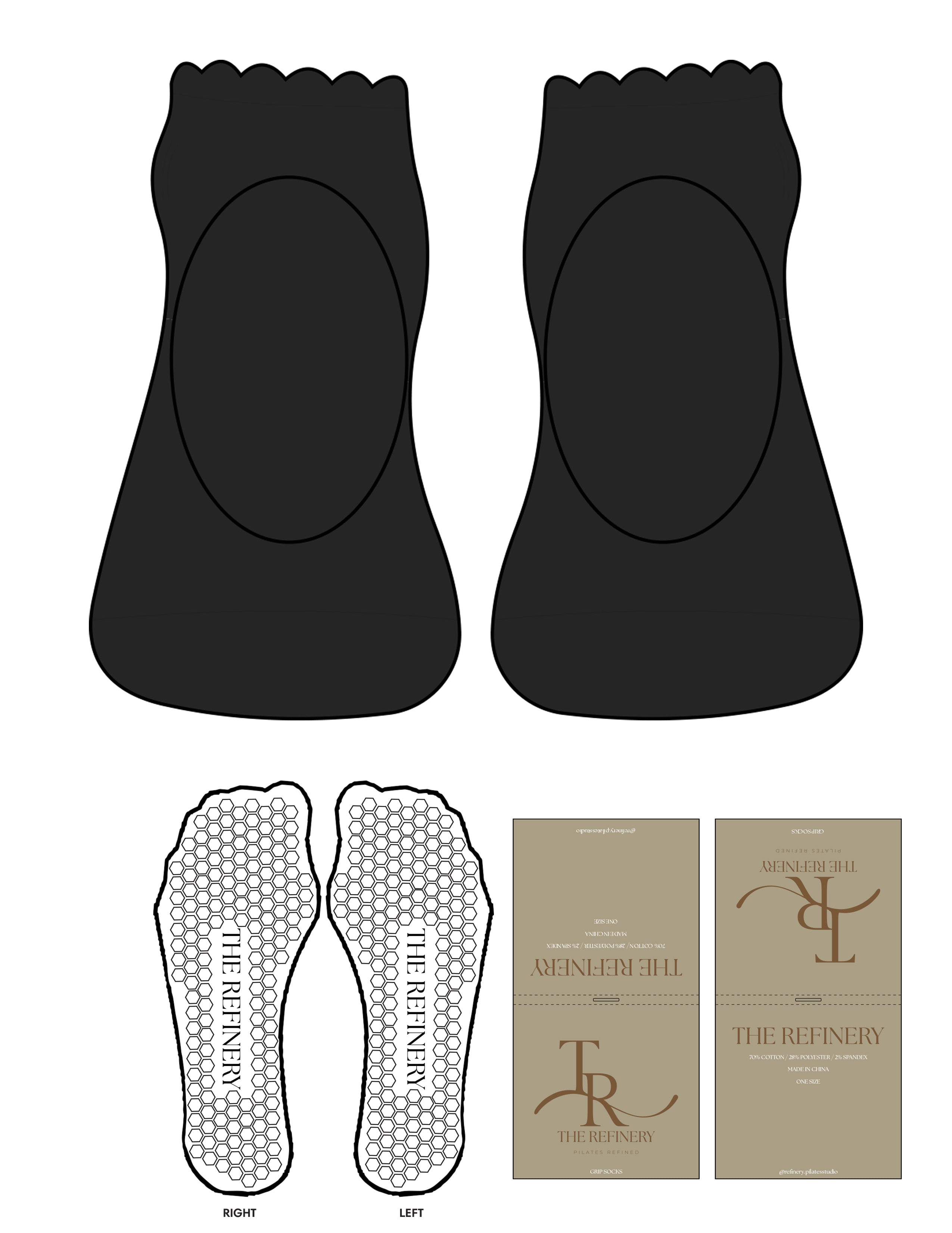The Ballet Sock - Black - The Refinery Fitness Studio - Hexagon Grip - White