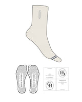 The Crew Sock - Off White - Carriage House - 2 Toe Stripes - Top Logo - Embroidered - Slate Blue - Triangle Shape Grip - Transparent