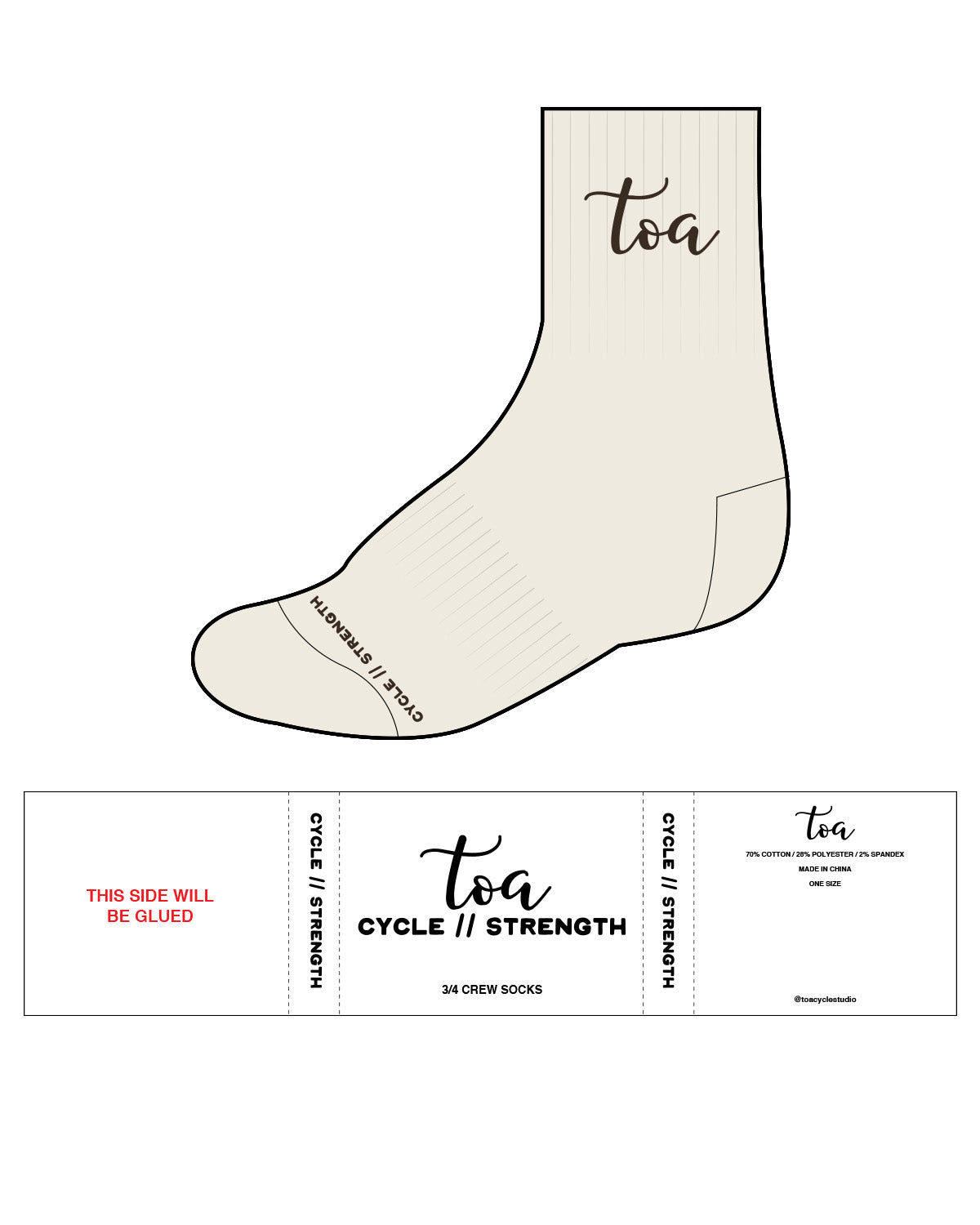 The 3/4 Crew Sock - Off White - Toa - Top Center & Bottom - Chocolate