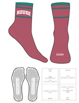 The 3/4 Crew Sock - Vintage Rose - Lagree House - Teal Stripes - Top & Toe Logo - Printed - White - Hexagon Grip - Transparent
