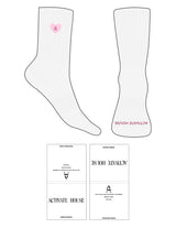 The Crew Sock - White Heather - Activate House - Top Logo Full Color - Embroidered - Toe Logo - Fuschia