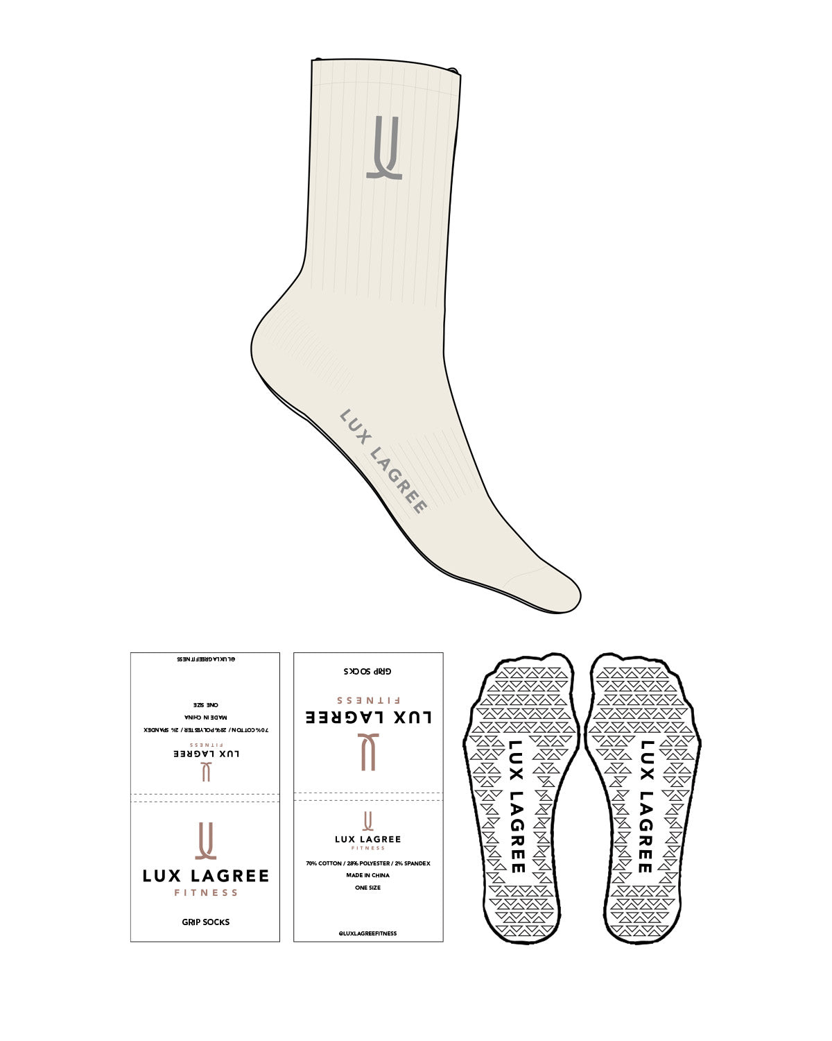 The Crew Sock - Off White - L118 - Lux Lagree - Top & Sole Logo - Charcoal - D343 - Triangle Shape Grip - Transparent