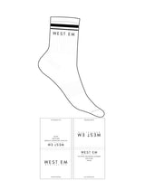 The 3/4 Crew Sock - White - West Em Medical Spa - 2 Strip - Top Logo - Black