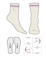 The 3/4 Crew Sock - Off White - Core Crown Point - 2 Strips - Top & Front Logo - Lavender - Circle Shape Grip- Transparent