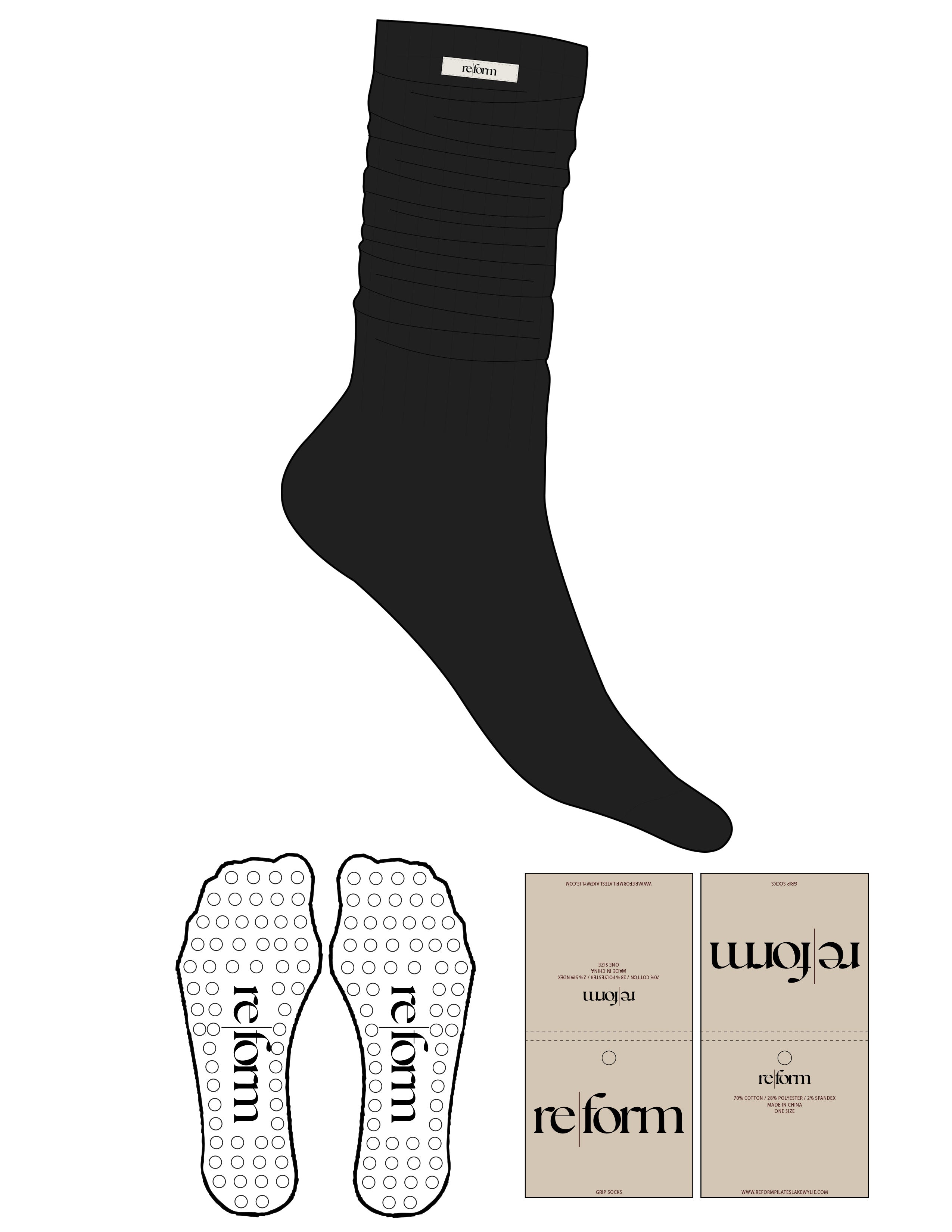 The Slouch Sock - Black - Re|form - Sewn Label Logos - Circle Grip - Transparent