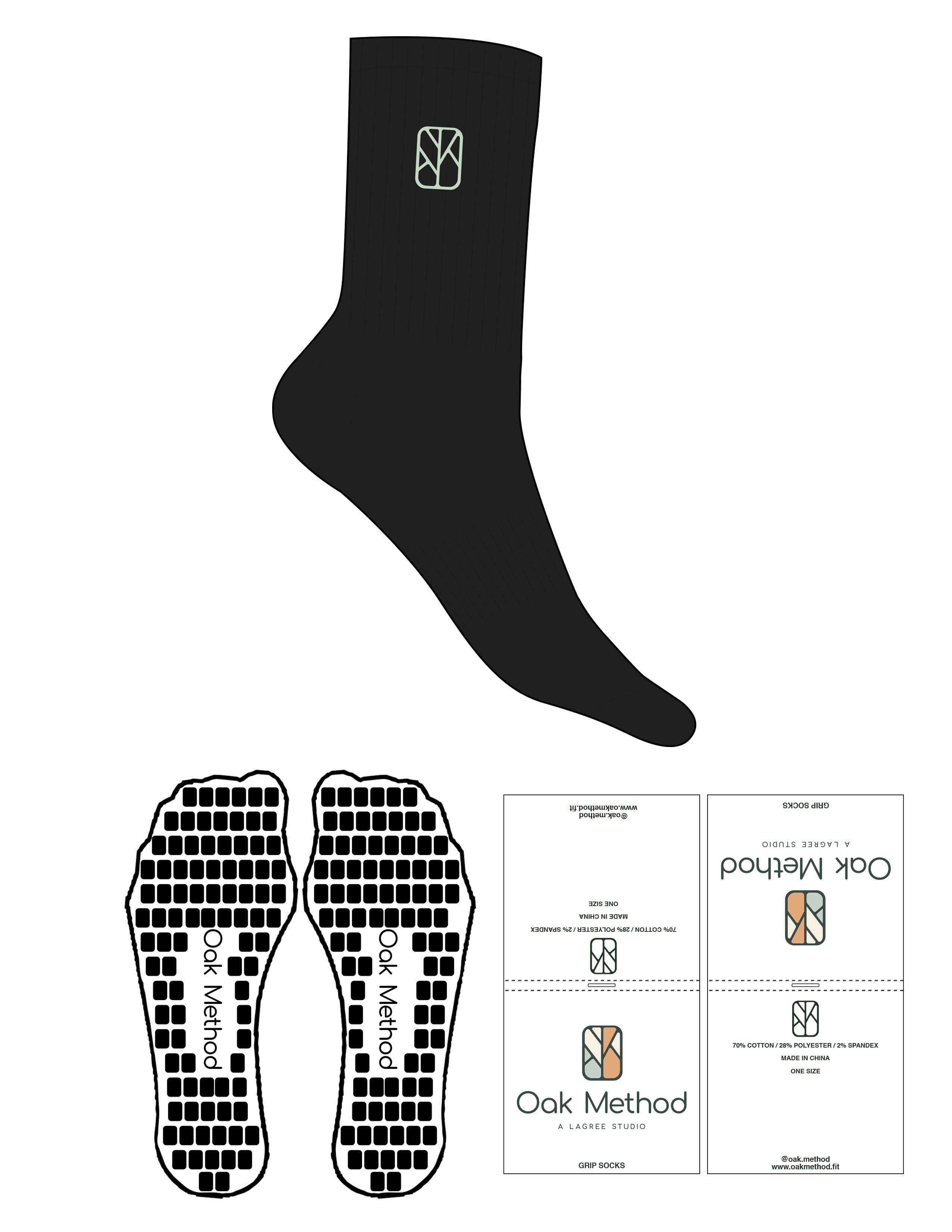 The Crew Sock - Black - The Oak Method - Top Logo - Embroidered - Mint Green - Custom Grip - Mint Green
