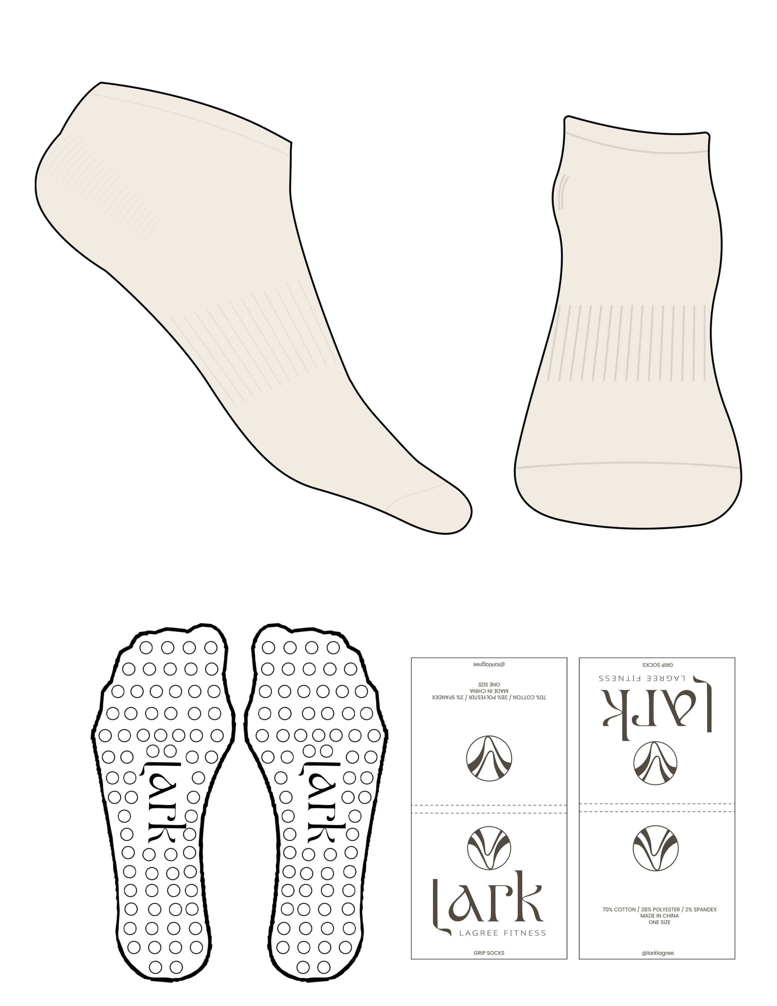 The Ankle Sock - Mens Sizing - Off White - Pure Movement LARK - Circle Grip - Black