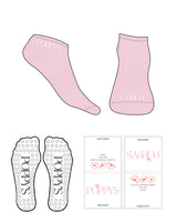 The Ankle Sock - Pink - Poppys Pilates - Front & Side - Circle White Grip - White