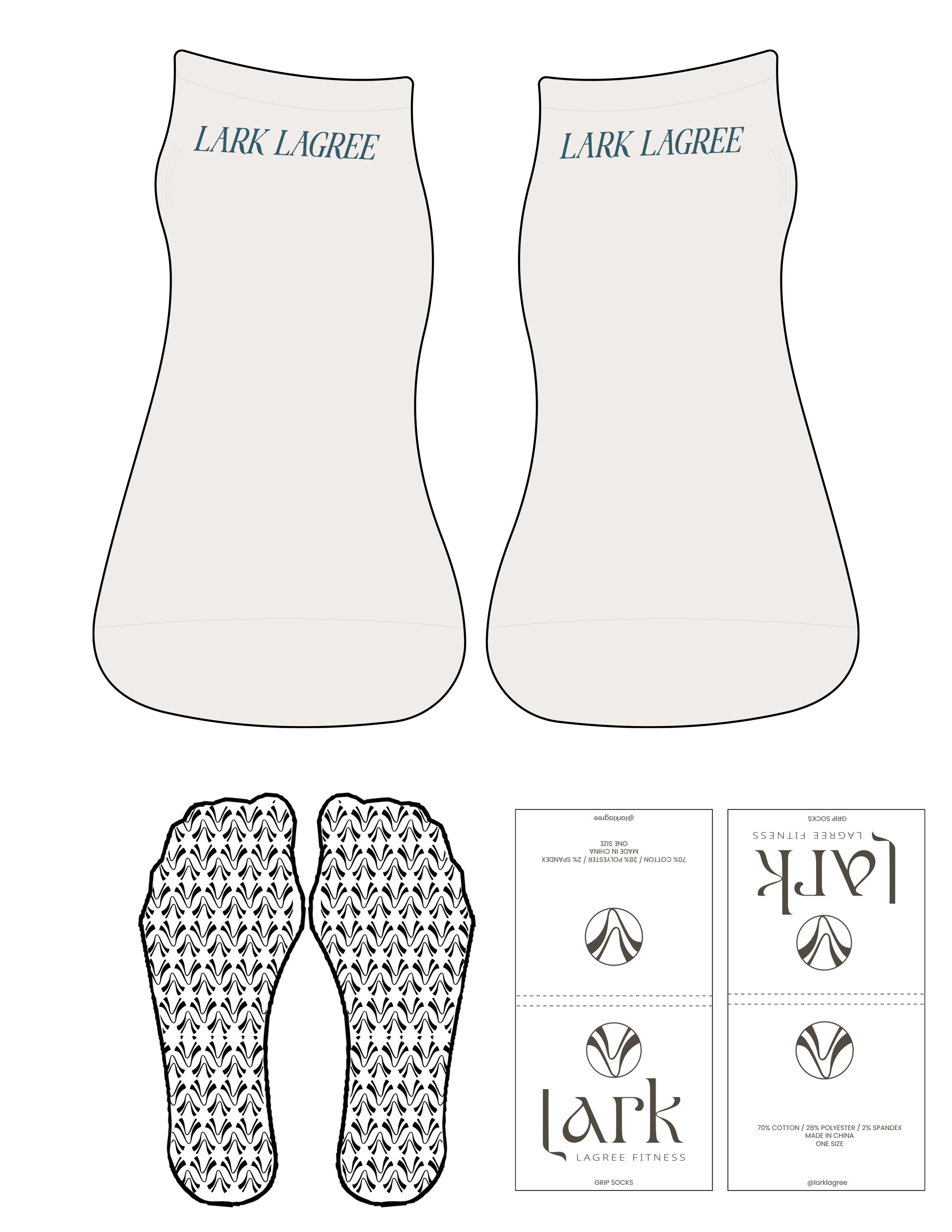 The Ballet Sock - Cloud Dancer - Pure Movement LARK - Top Back Logo - Blue Smoke - Icon Grip - Blue Smoke