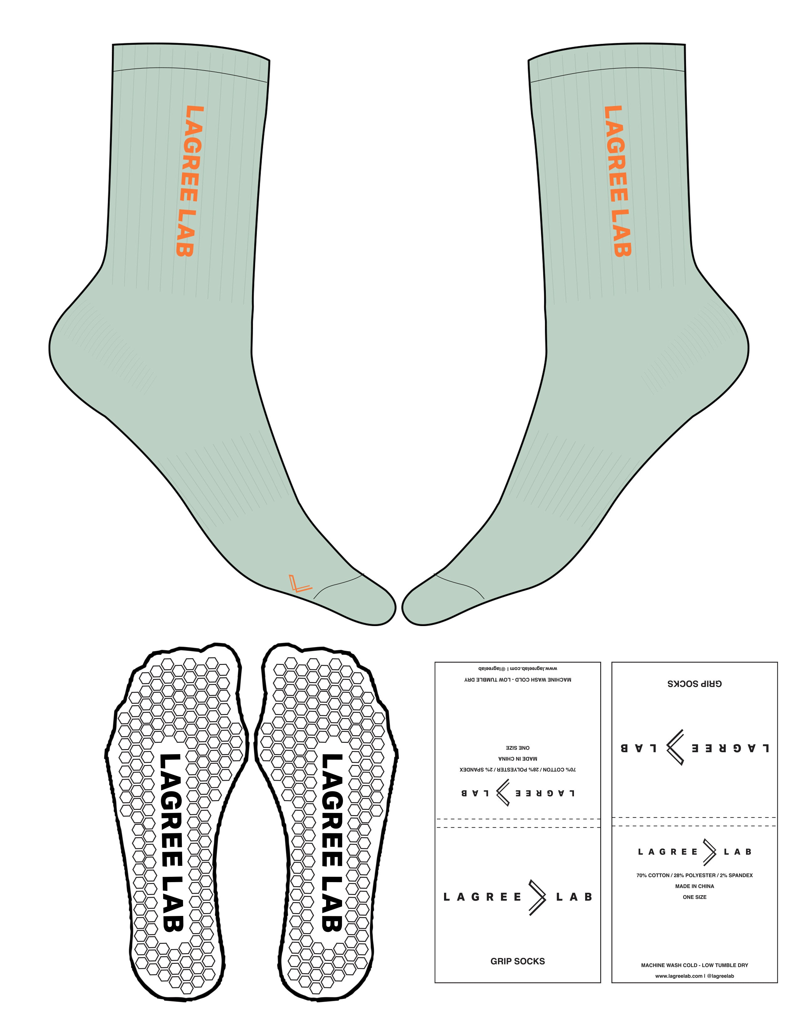 The Crew Sock - Light Seafoam - LagreeLab - Top & Toe Logo - Orange Peel - Hexagon Grip - Orange Peel