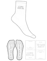 The 3/4 Crew Sock - White - Core Ritual - Top Logo Stacked - Embroidered - Black - Circle Grip - Black