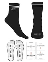 The 3/4 Crew Sock - Black - Lux Lagree - 2 Stripes Printed -  Top Embroidered & Toe Printed Logo - White - Heart Grip - White