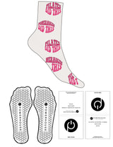 The 3/4 Crew Sock - Cloud Dancer - Powerhouse Pilates - Full Sock - Hot Pink & Black - Hexagon grip - Transparent
