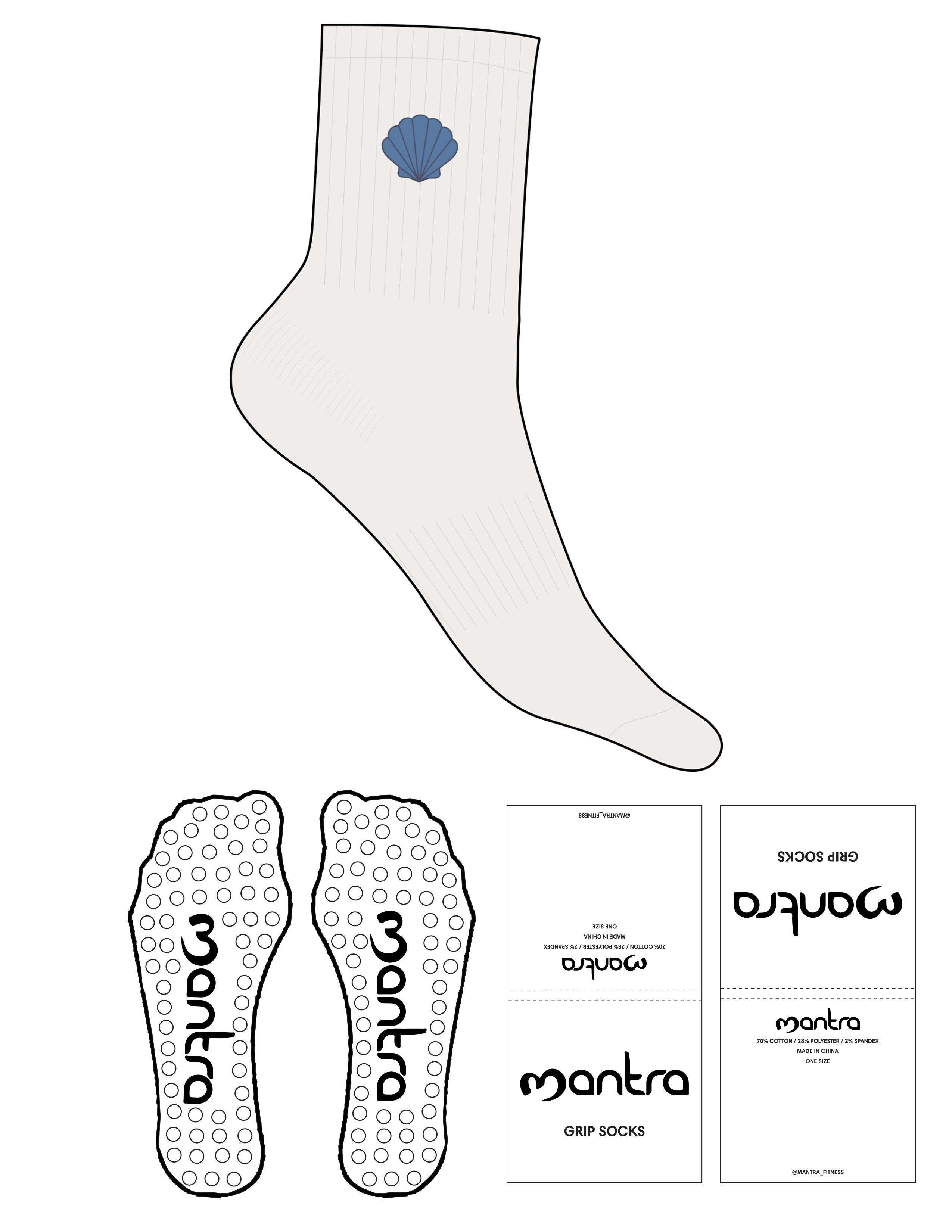 The 3/4 Crew Sock - Cloud Dancer - Mantra - Top Logo "SHELL" - Embroidered - Nightshadow Blue & Riviera - Circle Grip - Riviera