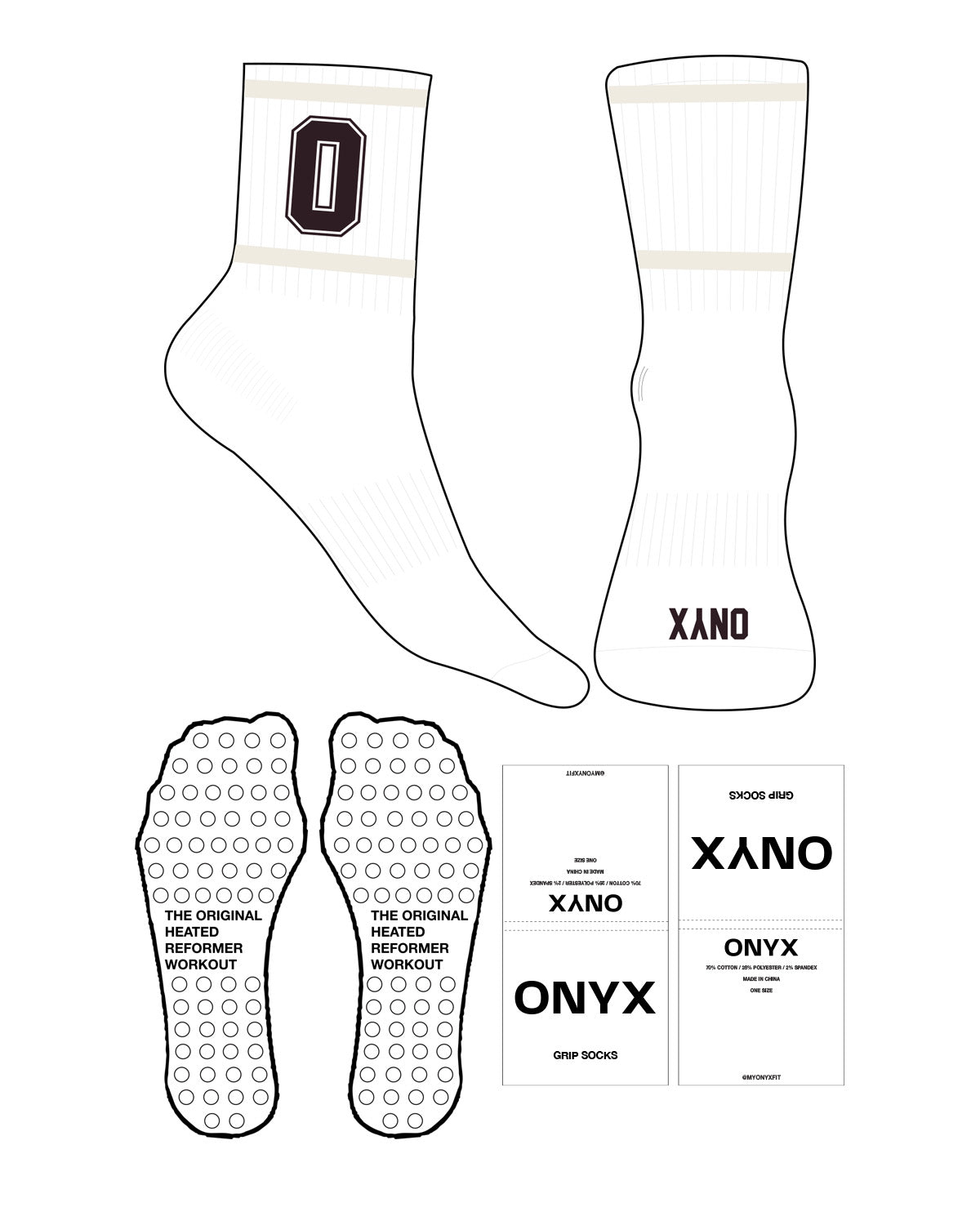 The 3/4 Crew Sock - White - Onyx Fit - 2 Strips - Top & Front Logo - Full Color - Circle Shape Grip - Dark Red