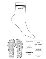 The 3/4 Crew Sock - White - Body Lab - 2 Stripes - Top Logo - Embroidered - Black - Hexagon Grip - Black