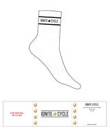 The 3/4 Crew Sock - White - Ignite Cycle - Top - Text In Between Border Lines W/ Icon - Black
