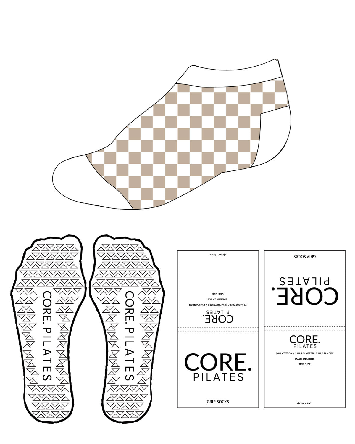 The Ankle Sock - White - Core Clovis - Tab Checkered - Tan