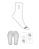 The Crew Sock - White - Carriage House - 2 Toe Stripes - Top Logo - Embroidered - Black - Triangle Shape Grip - Black