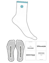 The 3/4 Crew Sock - White - Instaphysiques - Top Smiley Logo  - EMB - Aqua - Hexagon Grip - Aqua
