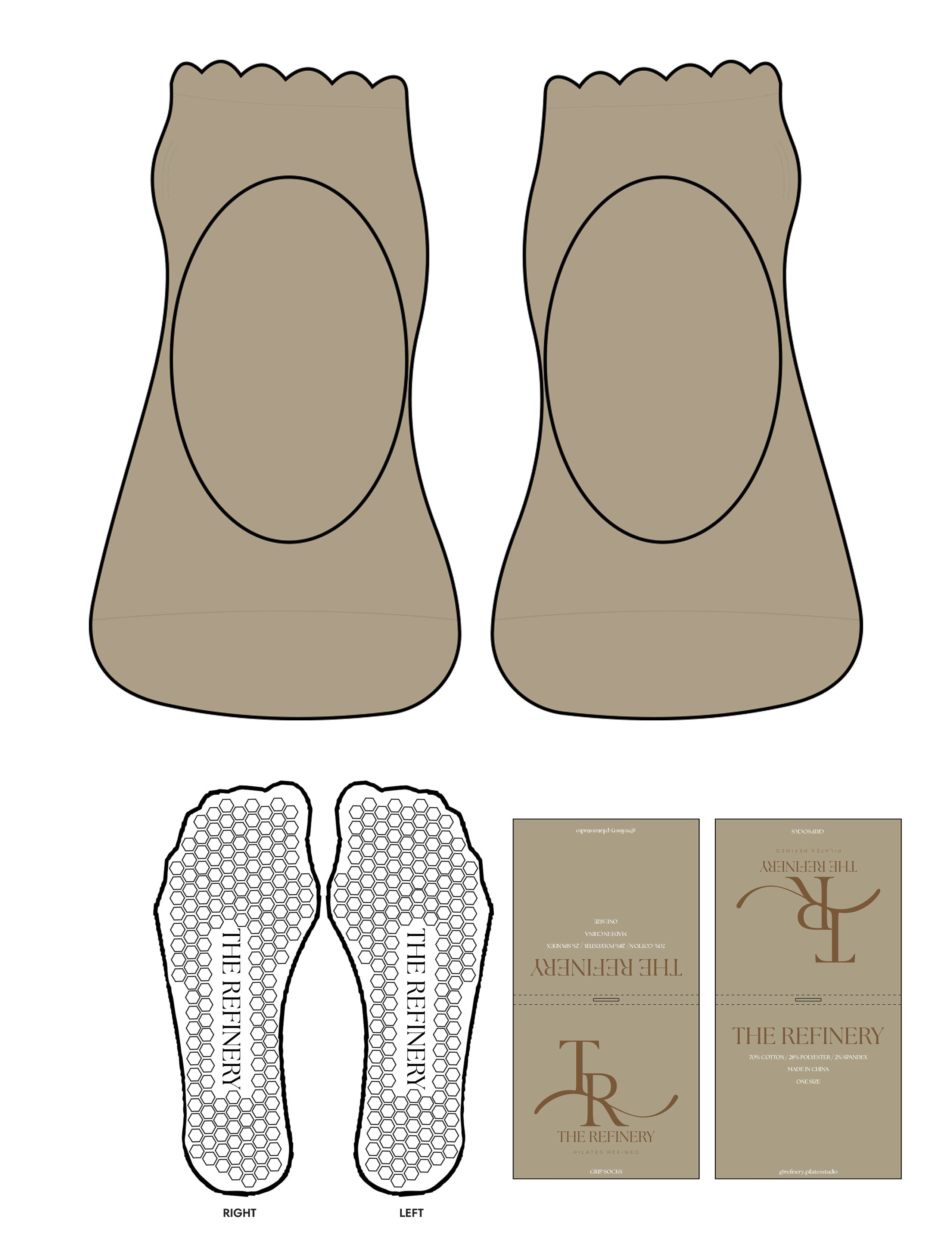 The Ballet Sock - Oat Stone - The Refinery Fitness Studio - Hexagon Grip - White