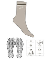 The Crew Sock - Tan - Pure Movement LARK - 2 Strips - Top Logo - Full Color - Icon Grip - Transparent