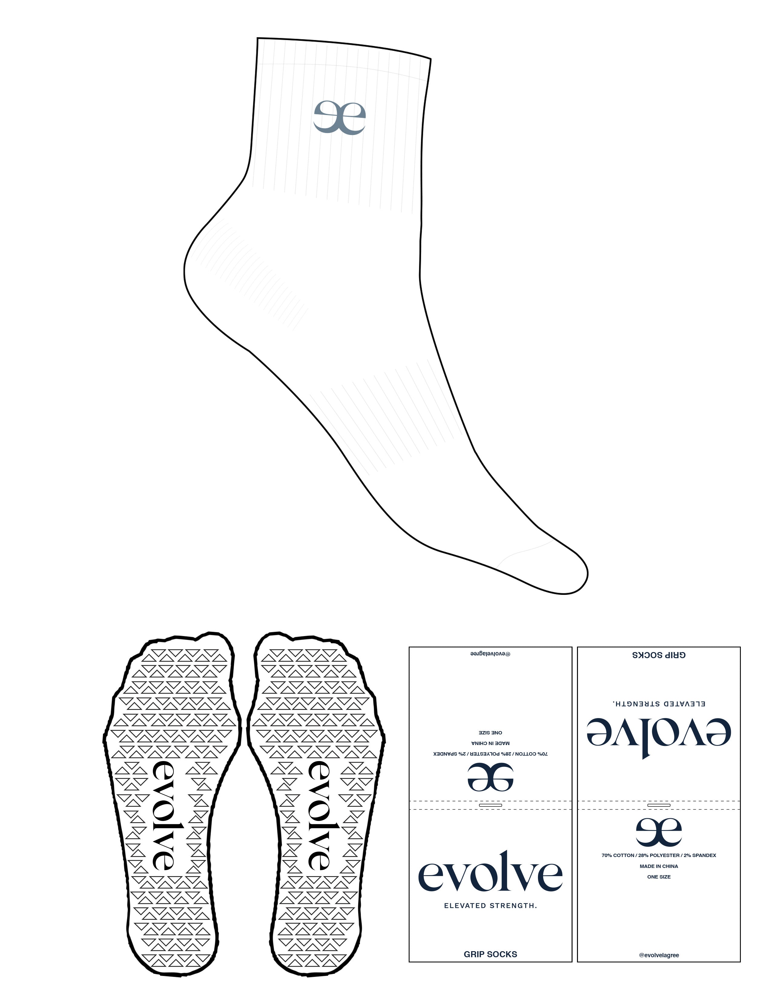 The 1/2 Crew Sock - White - Evolve Lagree - Center Chest - Top Logo - Washed Lagoon - Triangle Grip - Washed Lagoon