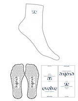 The 1/2 Crew Sock - White - Evolve Lagree - Center Chest - Top Logo - Washed Lagoon - Triangle Grip - Washed Lagoon