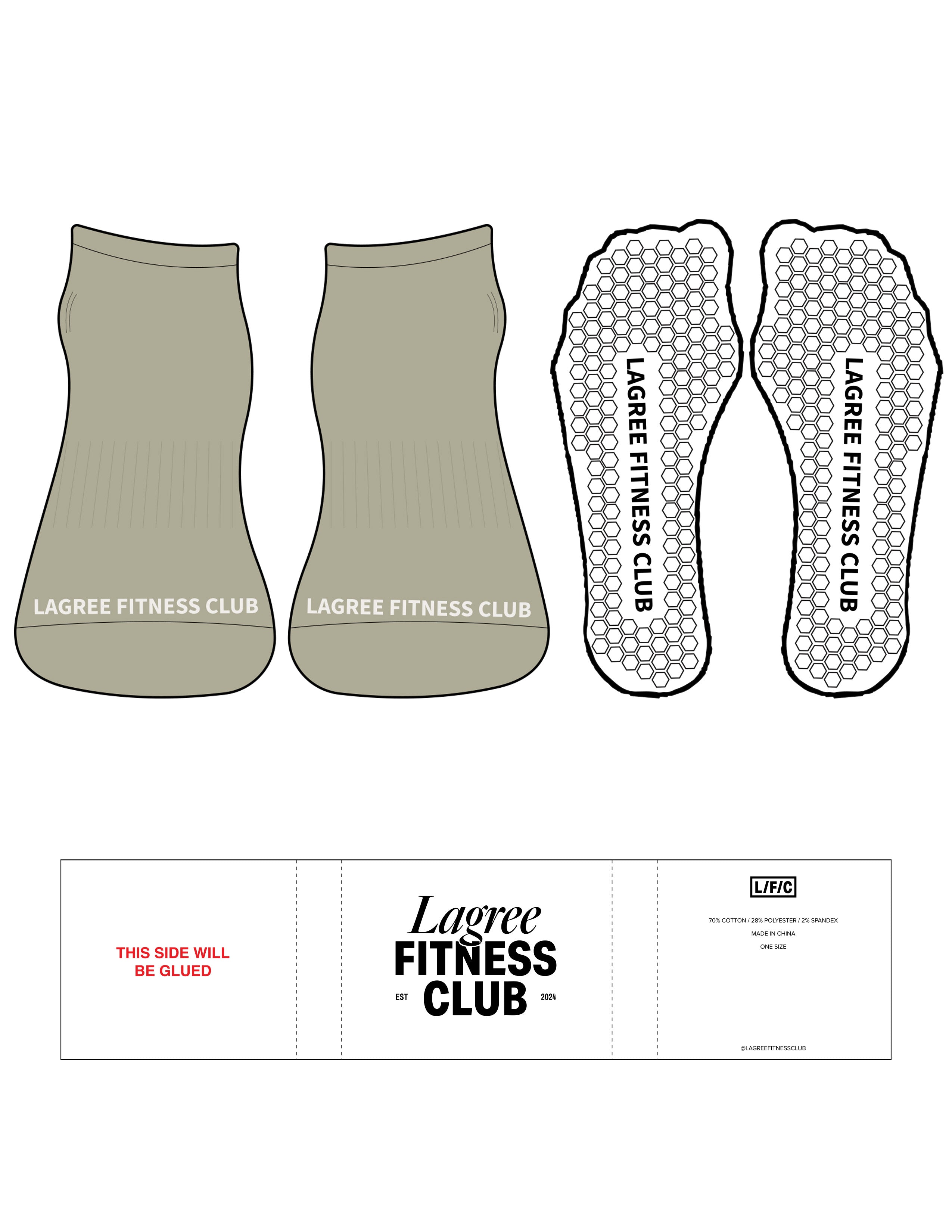 The Ankle Sock - Moss Gray - LFC - Toe Logos - Cloud Dancer - Hexagon Grip - Transparent