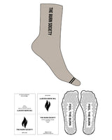 The Crew Sock - Tan L287 - The Burn Society - Text Vertical - Black  - Triangle Shape Grip - Transparent
