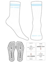 The Crew Sock - White - Lux Lagree - 2 Stripes - Top & Toe Logo - Baby Blue - Hexagon Grip - Baby Blue