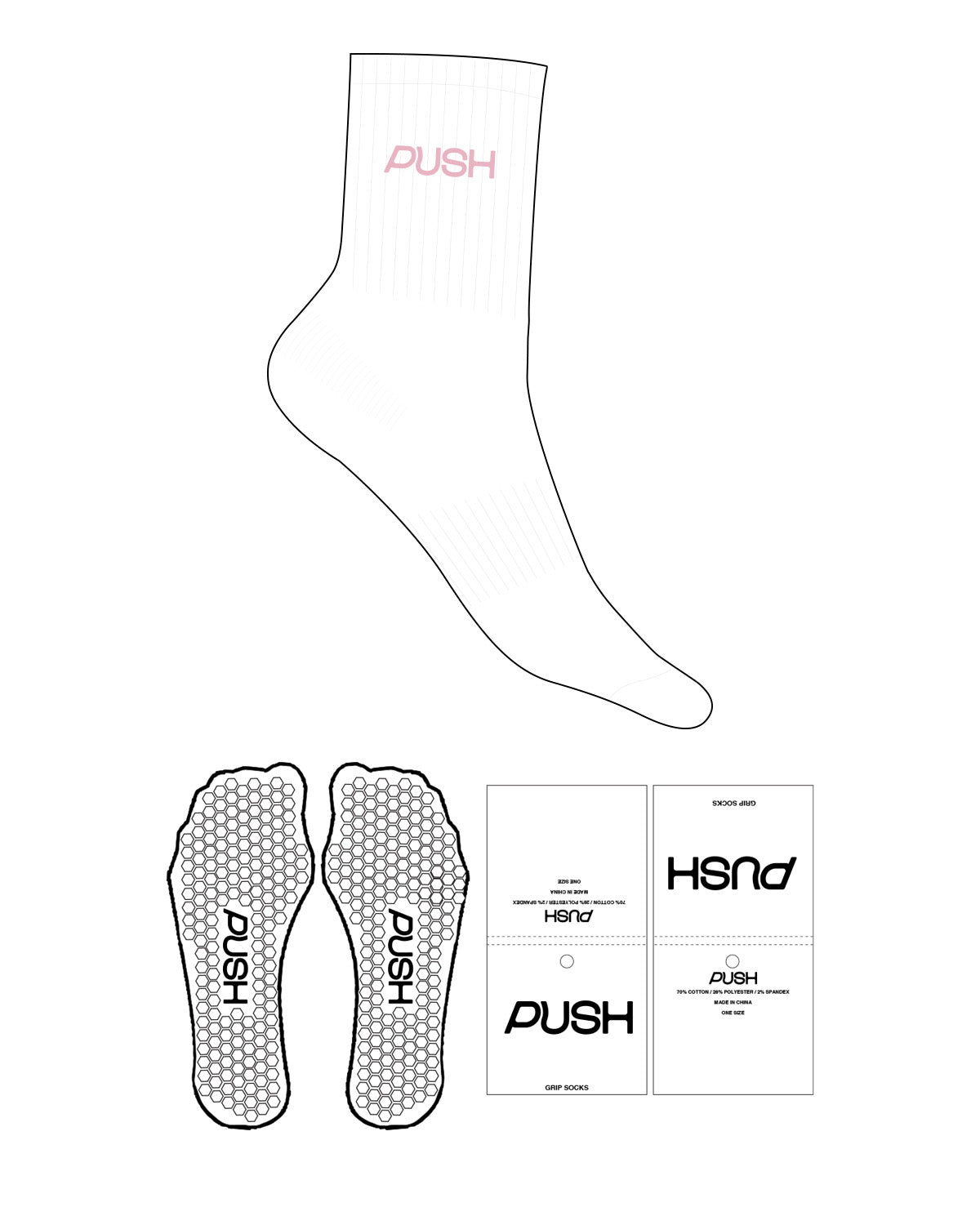 The 3/4 Crew Sock - White - Designed by GI - Top Logo - Embroidered - Romance Rose - Hexagon Grip - Romance Rose