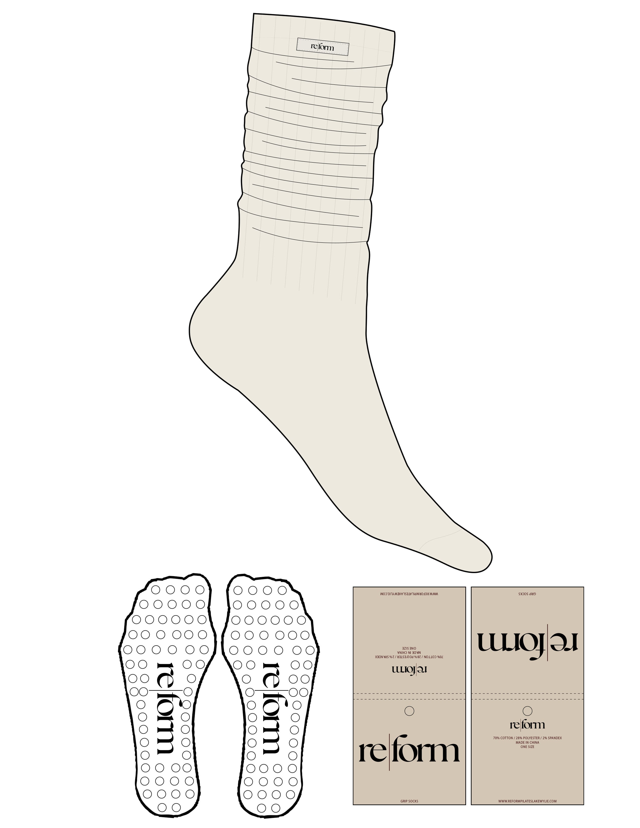 The Slouch Sock - Off White- Re|form - Sewn Label Logos - Circle Grip - Transparent