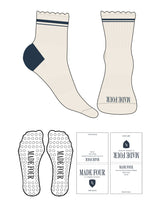 The 1/2 Crew Sock - Off White - M4Lagree - 2 Top Lines - Front Logo - Navy - Circle Shape Grip - Navy