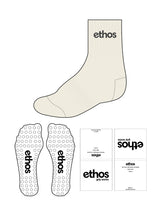 The 3/4 Crew Sock - Off White - Ethos Socks - Top Center Text - Charcoal - Circle Shape - Transparent Grip