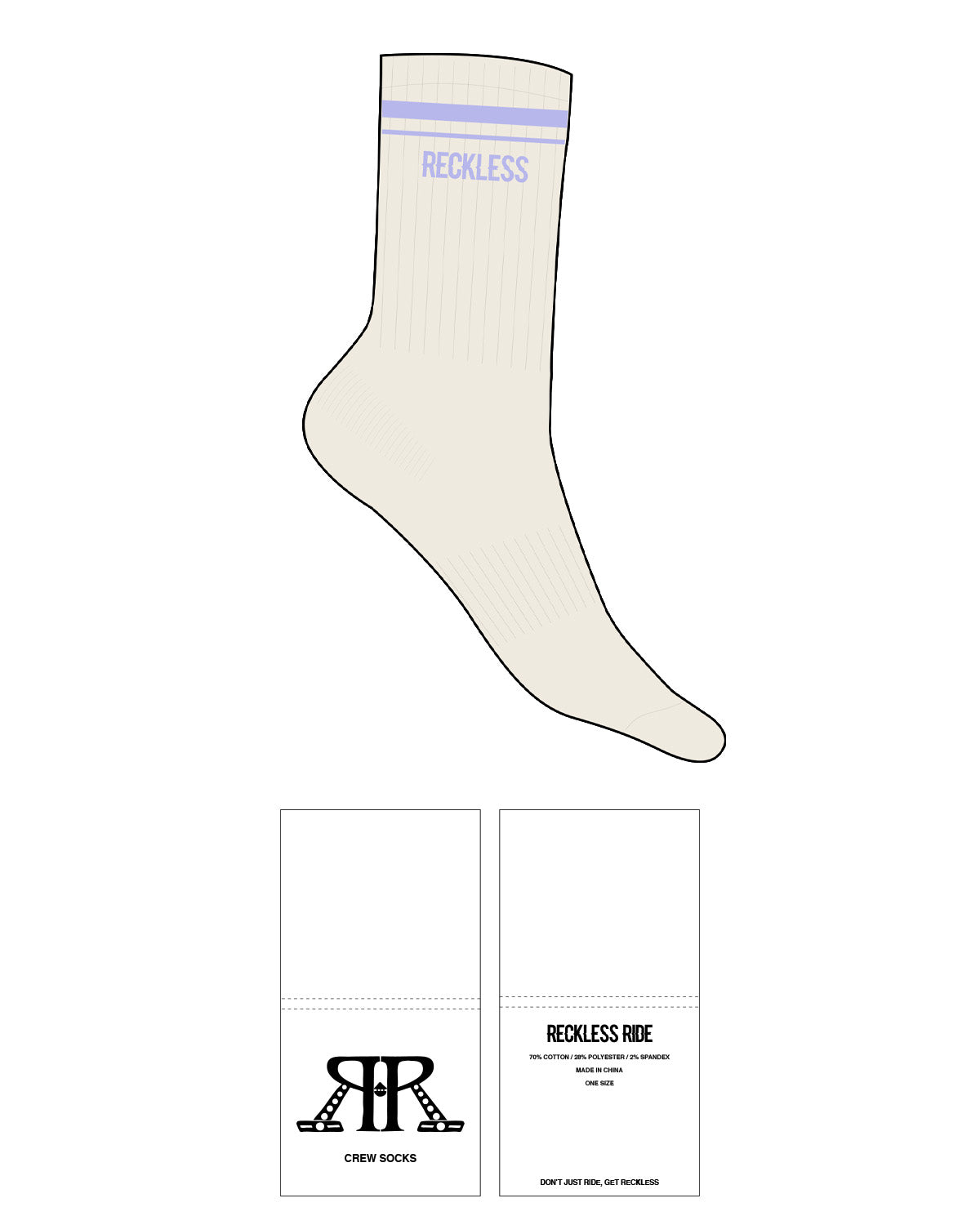 The Crew Sock - Off White - Reckless Ride - Top Border - L85
