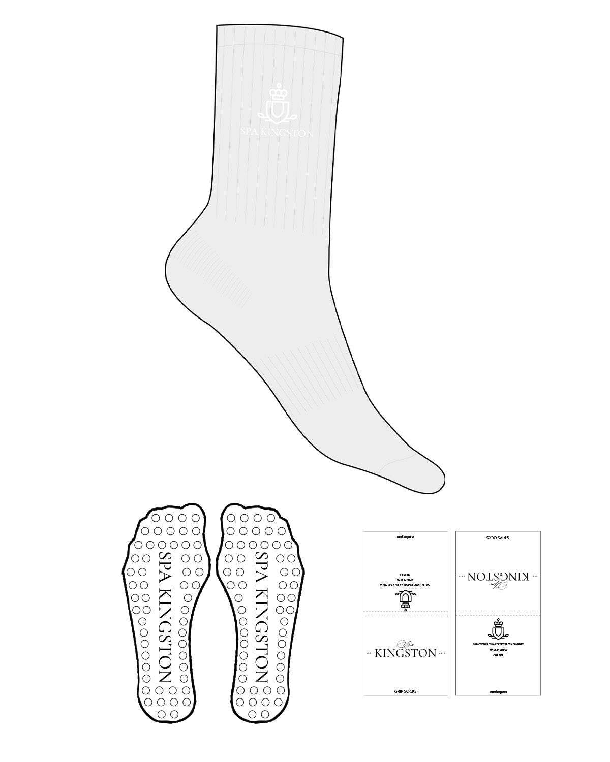 The Crew Sock - Heather - Spa Kingston - Top Logo Stacked - Embroidered - White - Circle Shape Grip - White