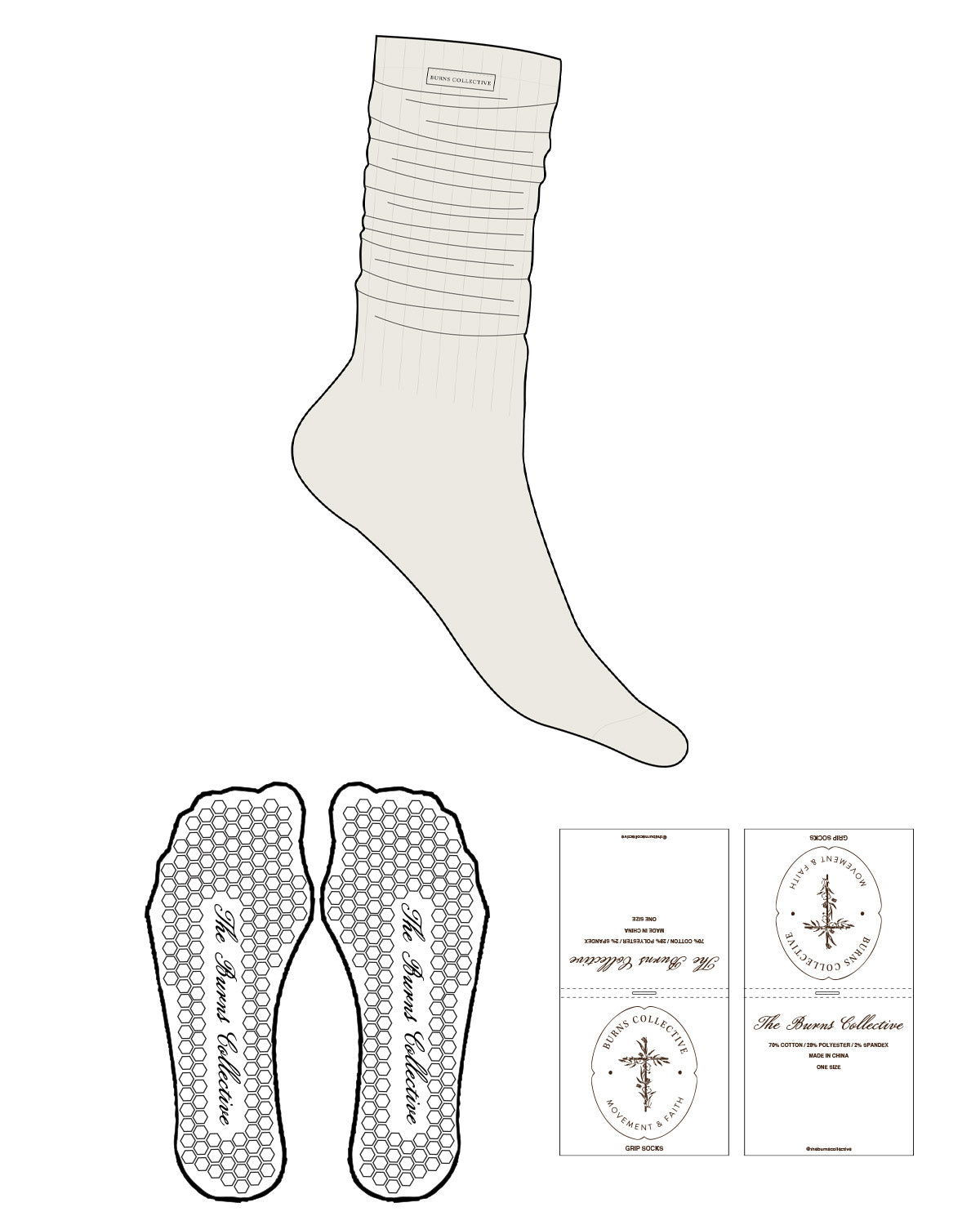 The Slouch Sock - Off White - Burns Collective - Sew On Logo - Heart Grip - Translucent