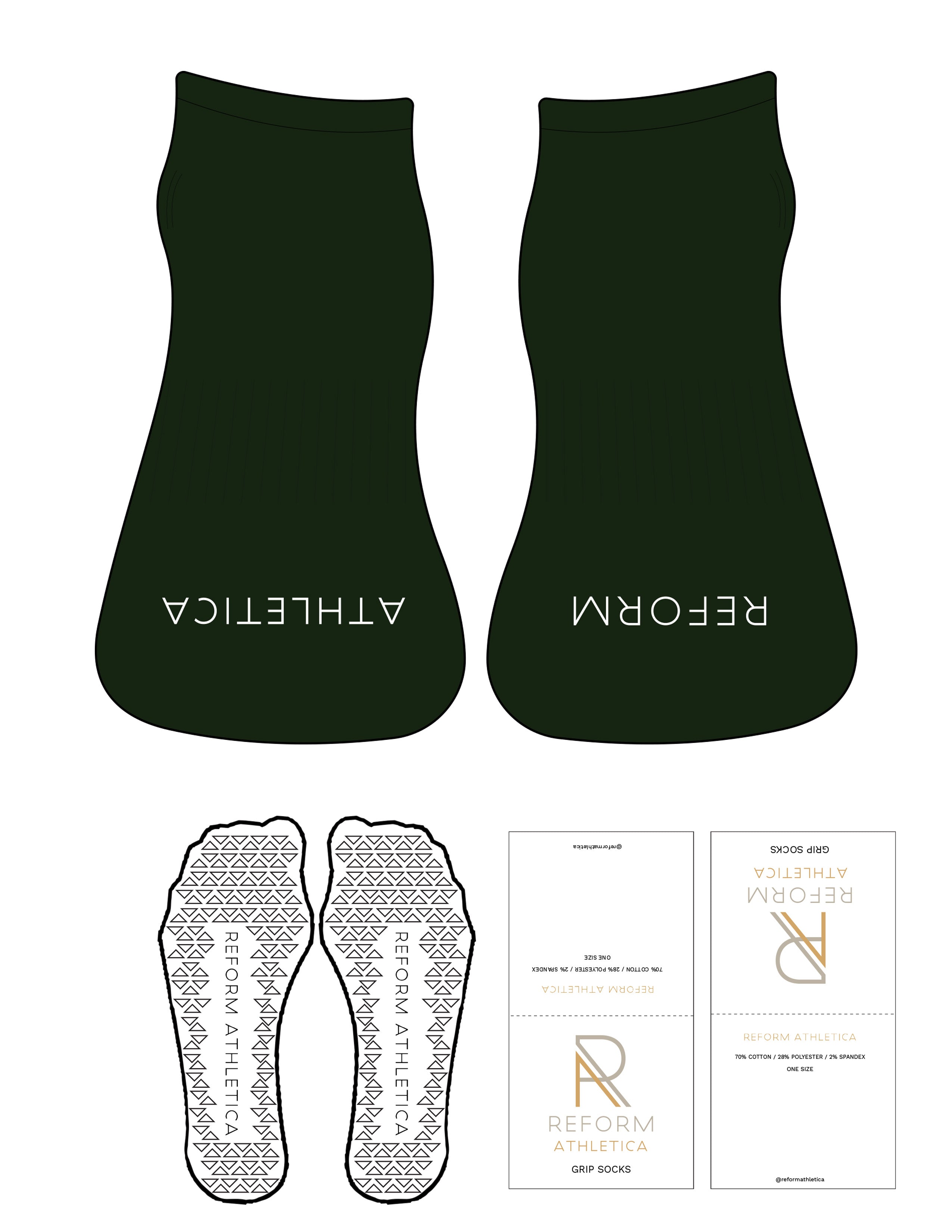 The Ankle Sock - Dark Green - Reform Athletica - Toe Logos - White - Triangle Grip - White
